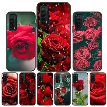 Élénk Piros Rózsa a Virágok Telefon Esetében A Huawei Honor 8X 9 Lite Nézet 10 Életét, Becsületét 10i 20i Honor Sorozat Fekete Szilikon Borító