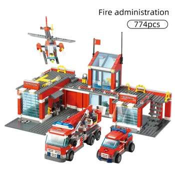 Építőkövei Városi tűzoltóság Modell 774pcs Kompatibilis Építési Tűzoltó ember Teherautó Felvilágosítani Tégla Játékok Gyerekeknek