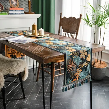 Északi Luxus Jacquard Asztali Futó Tasseled Poliészter Asztalterítő Asztali Futó Dekoráció Fesztivál Rendezvény Otthoni Dekoráció