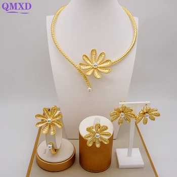 Új Design, Luxus Brazil 24 karátos Arany ékszer szett High-end ékszerek A Nők Esküvő Ajándék Nyaklánc, Karkötő, Gyűrű Ékszer