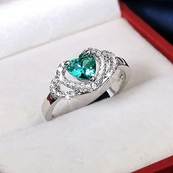 Új Divat a Zöld Cirkon Szív alakú Gyűrű Női Luxus Csillogó Kristály Cirkon 925 Ezüst Gyűrű, Eljegyzési Gyűrű, Ékszerek