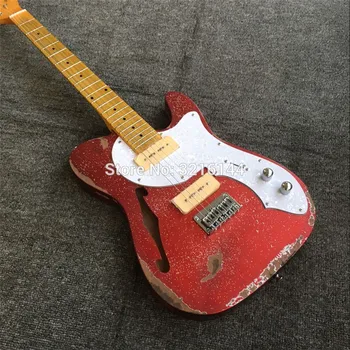 Új elektromos gitár, fém, piros, nagy részecske ezüst por, csillogó ezüst por, fehér gyöngy, lemez, ingyenes szállítás