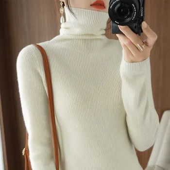 Új-feszes halmot-nyakú pulóver nők pullovers hosszú ujjú vékony pulóver őszi, téli puha Pullovers női felsők