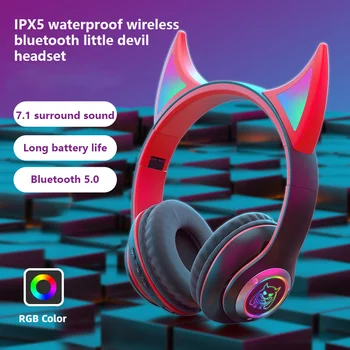 Új STN29 fejét szerelt vezeték nélküli bluetooth kis ördög fülhallgató zajcsökkentő mikrofon RGB lámpa zenét fülhallgató támogatja TF kártya IPX5