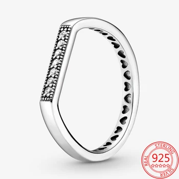 Újdonságok A 925 Sterling Ezüst Pan Csillogó Bár Halmozott Szív Gyűrű Divat Aláírás Gyűrű