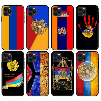 Fekete tpu tok iphone 5 5s se 2020 6 6 7 8 plusz x 10 XR XS 11 12 mini pro MAX hátlap Örmények, Örményország Zászló