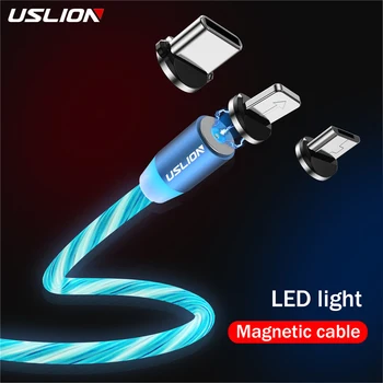 USLION Mágneses LED fénykábel Gyors Töltés Micro C Típusú Kábel, usb töltő lightning kábel Iphone 12 Samsung S10 Huawei